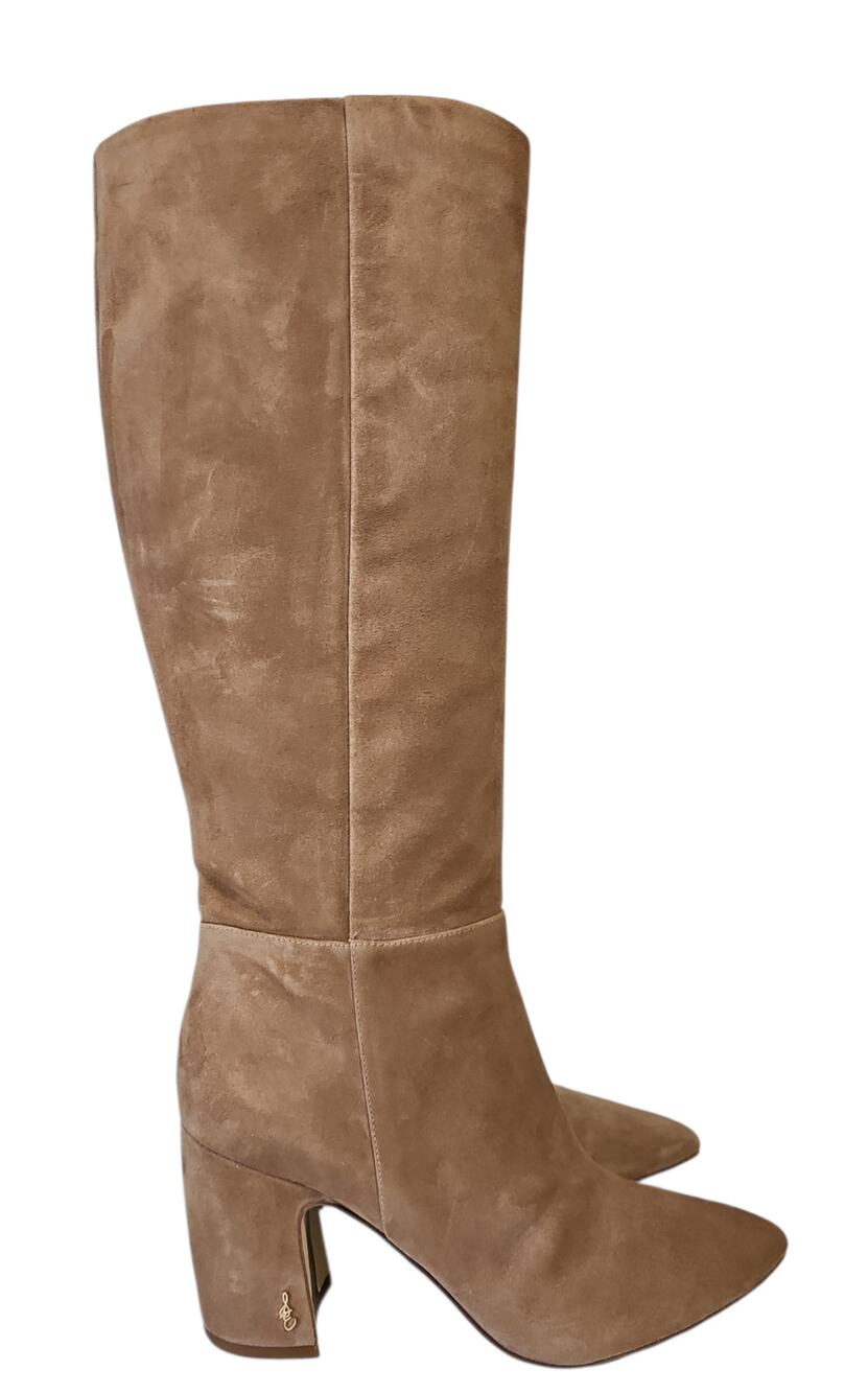 NEW Sam Edelman Suede Knee High Boots Pointed Toe Block Heel Womens 10 Tan